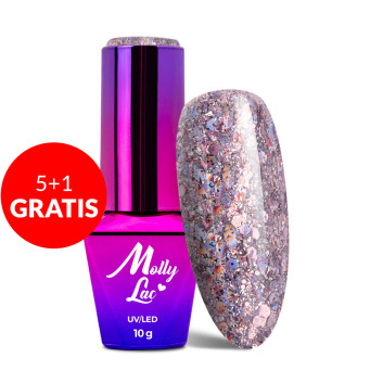 5+1gratis Lakier hybrydowy brokatowy MollyLac Born To Glow Luminatic 10 g Nr 576