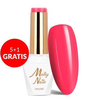 5+1gratis Lakier hybrydowy Molly Nails Power Flower Pink Gerbera HEMA/Di-HEMA Free Neon 8g Nr 722