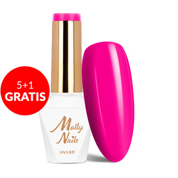 5+1gratis Lakier hybrydowy Molly Nails Power Flower Pink Tulip HEMA/Di-HEMA Free 8g Nr 723