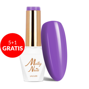 5+1gratis Lakier hybrydowy Molly Nails Power Flower Purple Lavender HEMA/Di-HEMA Free 8g Nr 726