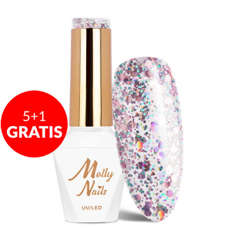 5+1gratis Lakier hybrydowy Molly Nails Crushed Diamonds Shameless HEMA/Di-HEMA Free 8g Nr 533