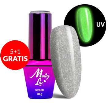 5+1gratis Lakier hybrydowy świecący w ciemności MollyLac Night Glowing Freestate HEMA/Di-HEMA Free 10g Nr 676