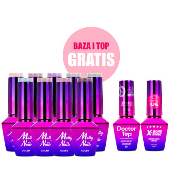 Zestaw 9 kolorów Shocking Shine Molly Nails + baza i top GRATIS (X-Bond Base, Doctor Top)