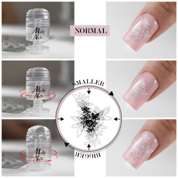 Stempel stempelek silikonowy do blaszek Molly Nails z regulowaną wielkością wzoru i ściągaczką