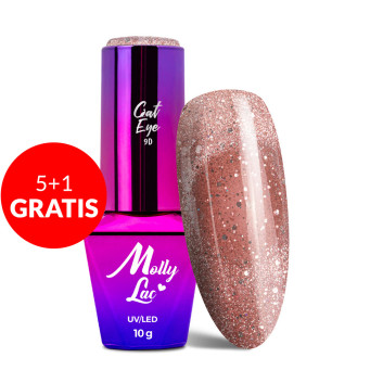 5+1gratis Lakier hybrydowy MollyLac Cat Eye Foxy Eyes Radiant Brown 10g Nr 553
