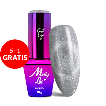 5+1gratis Magnetyczny lakier hybrydowy z efektem kociego oka Cat Eye Foxy Eyes Silver Grey MollyLac 10g Nr 550