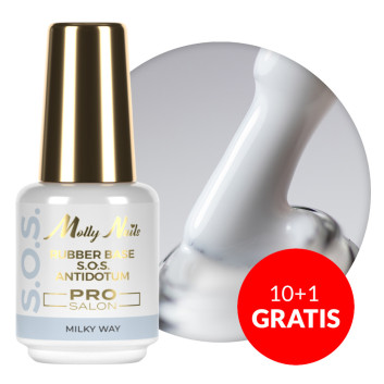 10+1gratis Baza kauczukowa elastyczne paznokcie do ozdób S.O.S. Antidotum Pro Salon Molly Nails Milky Way 15g