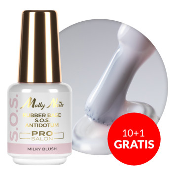 10+1gratis Baza kauczukowa elastyczne paznokcie do ozdób S.O.S. Antidotum Pro Salon Molly Nails Milky Blush 15g