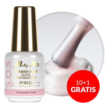 10+1gratis Baza kauczukowa elastyczne paznokcie do ozdób S.O.S. Antidotum Pro Salon Molly Nails Powder Pink 15g