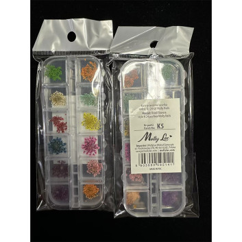 Suszone kwiaty do zdobień paznokci w kasetce Molly Nails rodzaj A 24szt