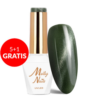 5+1gratis Lakier LED/UV Gel Polish Greens Cat Eye Metallic Nr 213 Molly Nails HEMA/Di-HEMA Free 8g