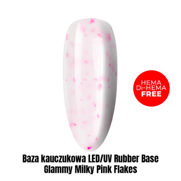 Baza kauczukowa LED/UV Rubber Base Glammy Milky Pink Flakes HEMA/Di-HEMA Free 1kg