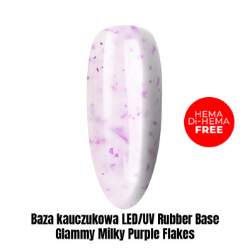 Baza kauczukowa LED/UV Rubber Base Glammy Milky Purple Flakes HEMA/Di-HEMA Free 1kg