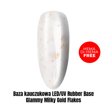 Baza kauczukowa LED/UV Rubber Base Glammy Milky Gold Flakes HEMA/Di-HEMA Free 1kg