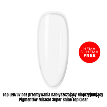 Top LED/UV bez przemywania nabłyszczający Nieprzyjmujący Pigmentów Miracle Super Shine Top Clear HEMA/Di-HEMA Free 1kg
