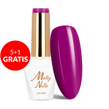 5+1gratis Lakier hybrydowy LED/UV Gel Polish Molly Nails Power Flower Nr 725 Purple Crocus HEMA/Di-HEMA Free 8g
