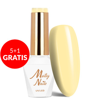 5+1gratis Lakier hybrydowy LED/UV Gel Polish Molly Nails Power Flower Nr 720 Yellow Daffodil HEMA/Di-HEMA Free 8g