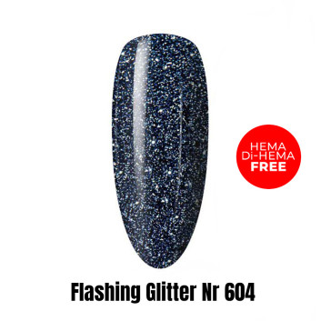 Lakier LED/UV Gel Polish Efekt flash Flashing Glitter 604 HEMA/Di-HEMA Free 1kg