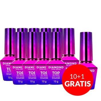 10+1gratis Top wysoki połysk bez przemywania Diamond Ultra Shine top no wipe high gloss MollyNails 10g