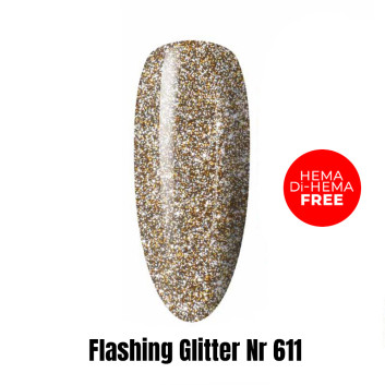 Lakier LED/UV Gel Polish Efekt flash Flashing Glitter 611 HEMA/Di-HEMA Free 1kg