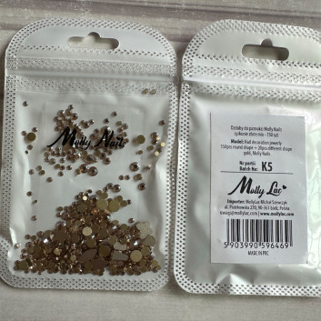 Ozdoby do paznokci Molly Nails cyrkonie złote mix 150 szt