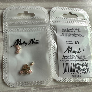 Ozdoby do paznokci Molly Nails kwiatki 3D perłowe Nr 2 10 szt