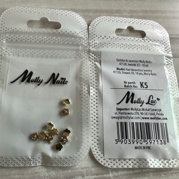 Ozdoby do paznokci Molly Nails K1120 kwiatki 3D 10 szt