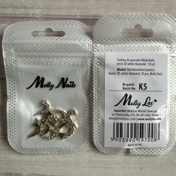 Ozdoby do paznokci Molly Nails serce 3D white diamond 10 szt