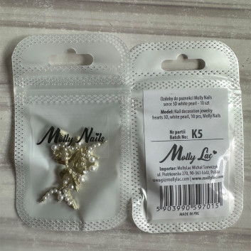 Ozdoby do paznokci Molly Nails serce 3D white pearl 10 szt