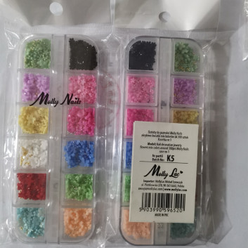 Ozdoby do paznokci Molly Nails akrylowe kwiatki mix kolorów ok. 300 sztuk kasetka Nr 1
