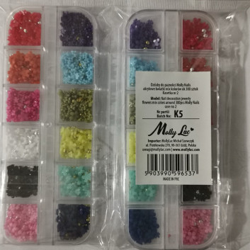 Ozdoby do paznokci Molly Nails akrylowe kwiatki mix kolorów ok 300 sztuk kasetka Nr 2