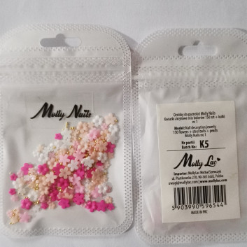 Ozdoby do paznokci Molly Nails kwiatki akrylowe mix kolorów 150 sztuk + kulki Nr 1