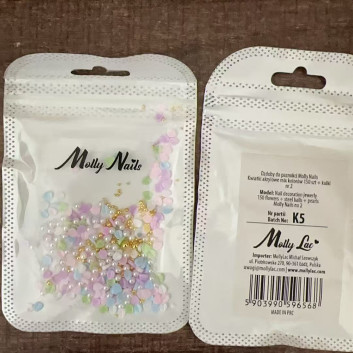 Ozdoby do paznokci Molly Nails kwiatki akrylowe mix kolorów 150 sztuk + kulki Nr 2