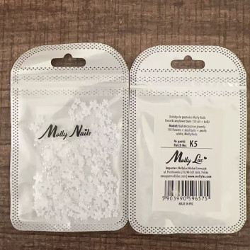 Ozdoby do paznokci Molly Nails kwiatki akrylowe białe 150 sztuk + kulki
