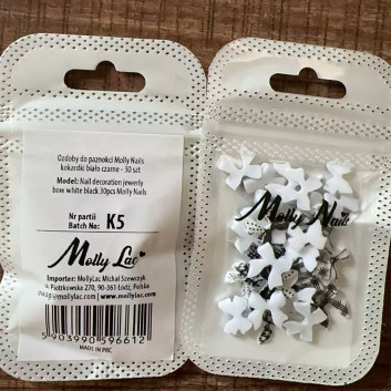 Ozdoby do paznokci Molly Nails kokardki biało czarne 30 szt