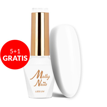 5+1gratis Lakier hybrydowy Molly Nails Hypnotise White HEMA/Di-HEMA Free 8g