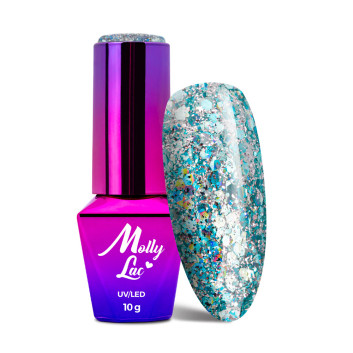 5+1gratis Lakier hybrydowy brokatowy MollyLac Born To Glow Mesmerise 10 g Nr 575