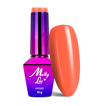 5+1gratis Lakier hybrydowy MollyLac Power Flower Orange velvet HEMA/Di-HEMA Free 10g Nr 721