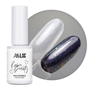 Top z efektem biżuteryjnym różowo-fioletowymi drobinkami Wild Sparkle Top no wipe AlleLac x Rosie Beauty 6g