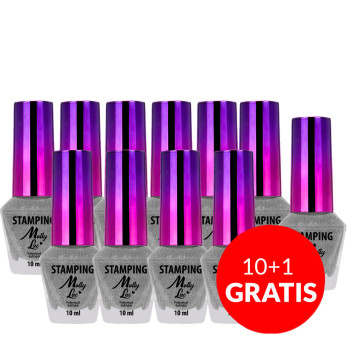 10+1gratis Lakier do stempli i stampingu MollyLac srebrny 10ml Nr 3