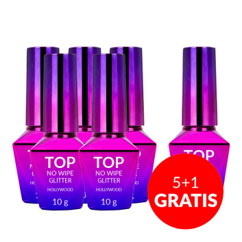 5+1gratis Top LED/UV no wipe brokatowy Molly Nails Sparkle Top Star 10g