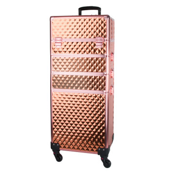 Kuferek kosmetyczny XXXL 4w1 walizka na kółkach obrotowych 360 stopni - Diamond 3D rose golden (okucia rose golden)