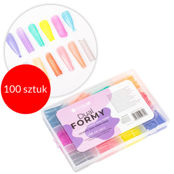 100sztuk Górne formy dual do budowy paznokci z podziałką kolorowe 12 kształtów 288 szt