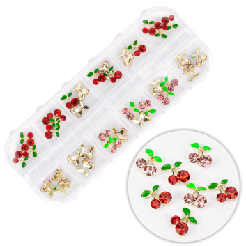 Kasetka z ozdobami Molly Nails wiśnie z cyrkoniami 36 szt