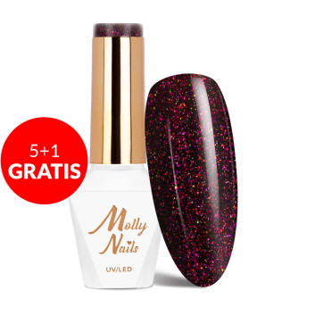 5+1gratis Lakier hybrydowy Molly Nails Shocking Shine Darkest Star HEMA/Di-HEMA Free 8g Nr 688