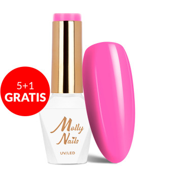 5+1gratis Lakier hybrydowy LED/UV Gel Polish Molly Nails Power Flower Nr 724 Fuchsia HEMA/Di-HEMA Free 8g