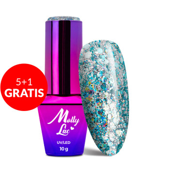 5+1gratis Lakier hybrydowy brokatowy MollyLac Born To Glow Mesmerise 10 g Nr 575