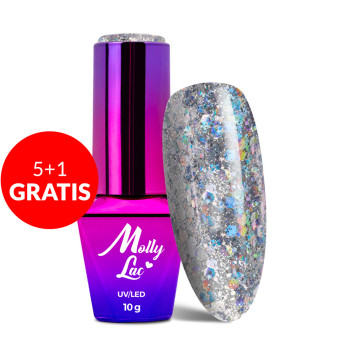 5+1gratis Lakier hybrydowy brokatowy MollyLac Born To Glow Aspire 10 g Nr 573