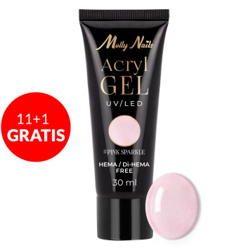 11+1gratis Akrylożel Polygel żel budujący do przedłużania AcrylGel Molly Nails HEMA/Di-HEMA Free Pink Sparkle 30 ml