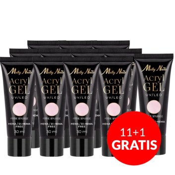 11+1gratis Akrylożel Polygel żel budujący do przedłużania AcrylGel Molly Nails HEMA/Di-HEMA Free Pink Sparkle 30 ml